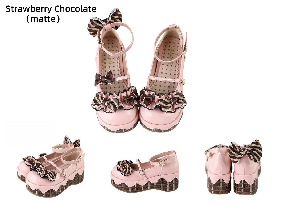 Chocolate Sponge Cake - Sweet Lolita Thick-Sole Shoes with Printed Platform - Image 23