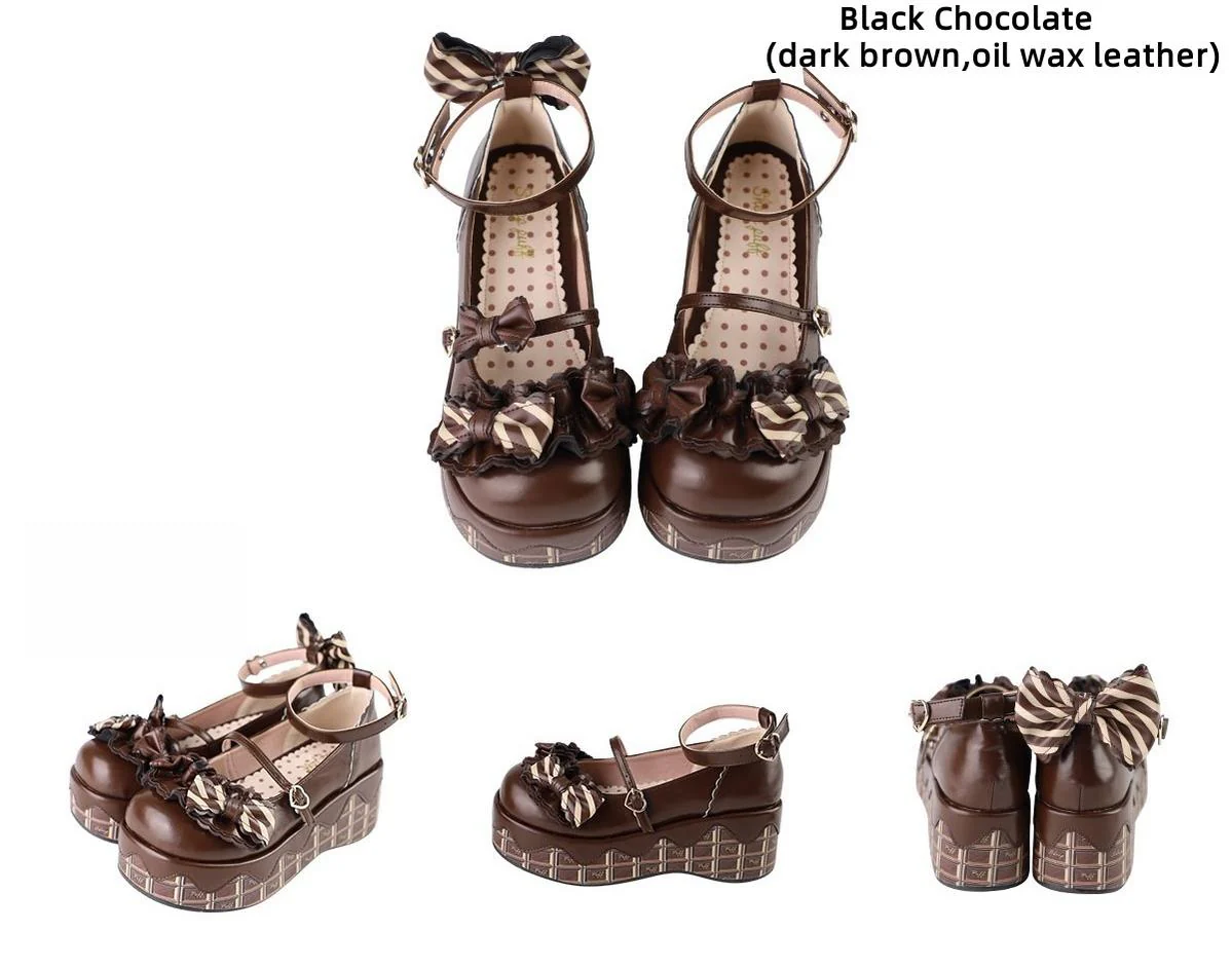 Chocolate Sponge Cake - Sweet Lolita Thick-Sole Shoes with Printed Platform - Image 25
