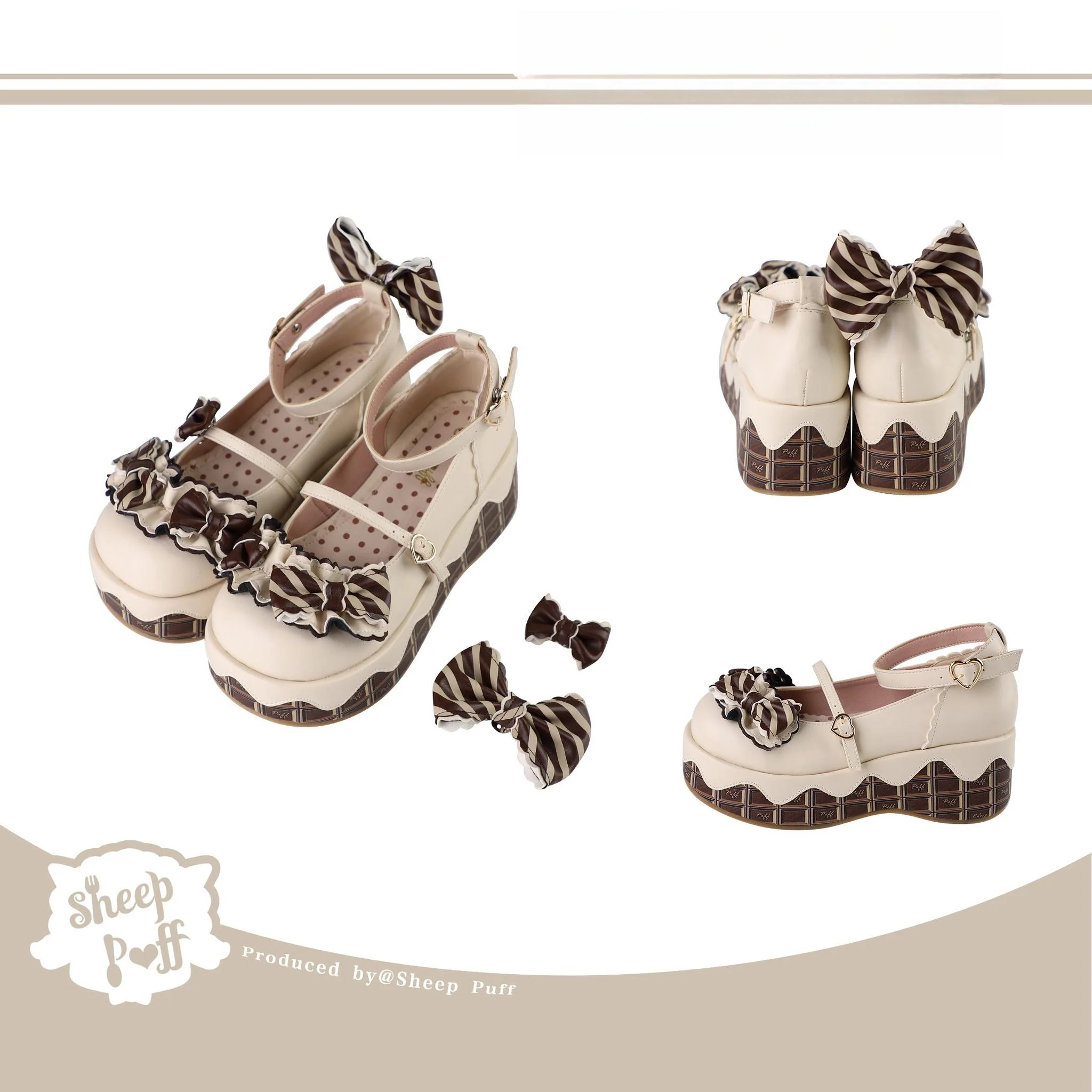 Chocolate Sponge Cake - Sweet Lolita Thick-Sole Shoes with Printed Platform - Image 28