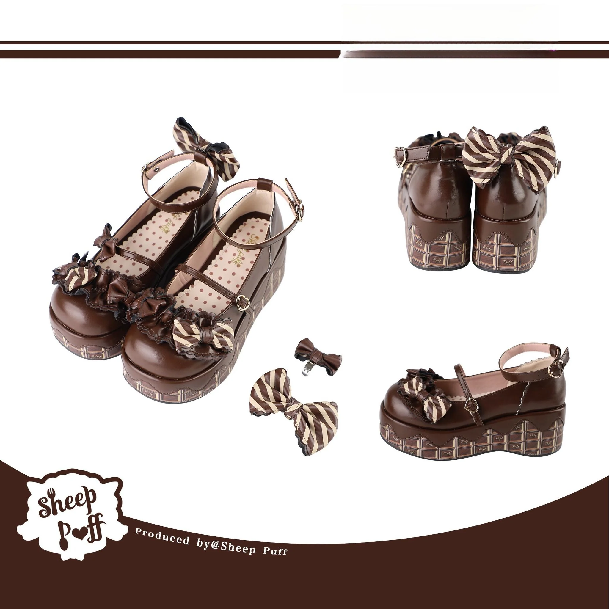 Chocolate Sponge Cake - Sweet Lolita Thick-Sole Shoes with Printed Platform - Image 31