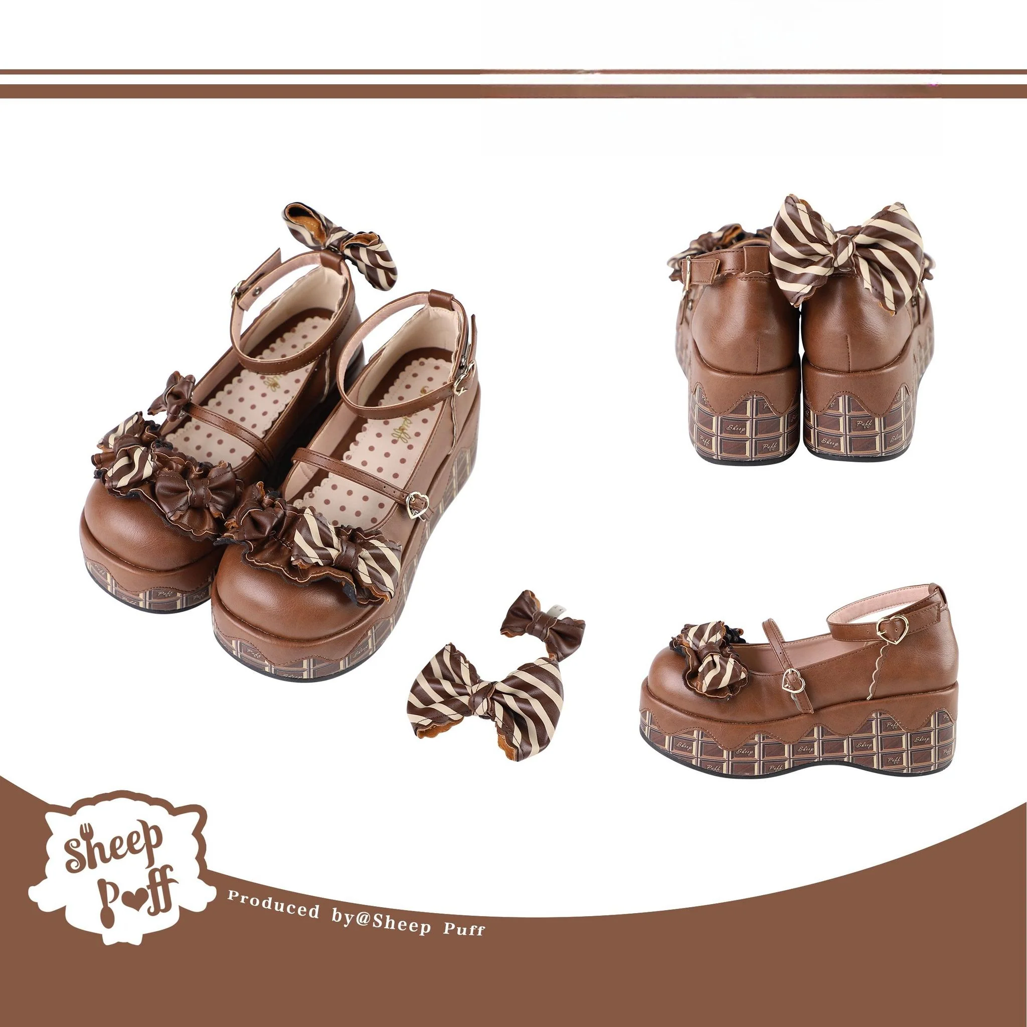Chocolate Sponge Cake - Sweet Lolita Thick-Sole Shoes with Printed Platform - Image 32