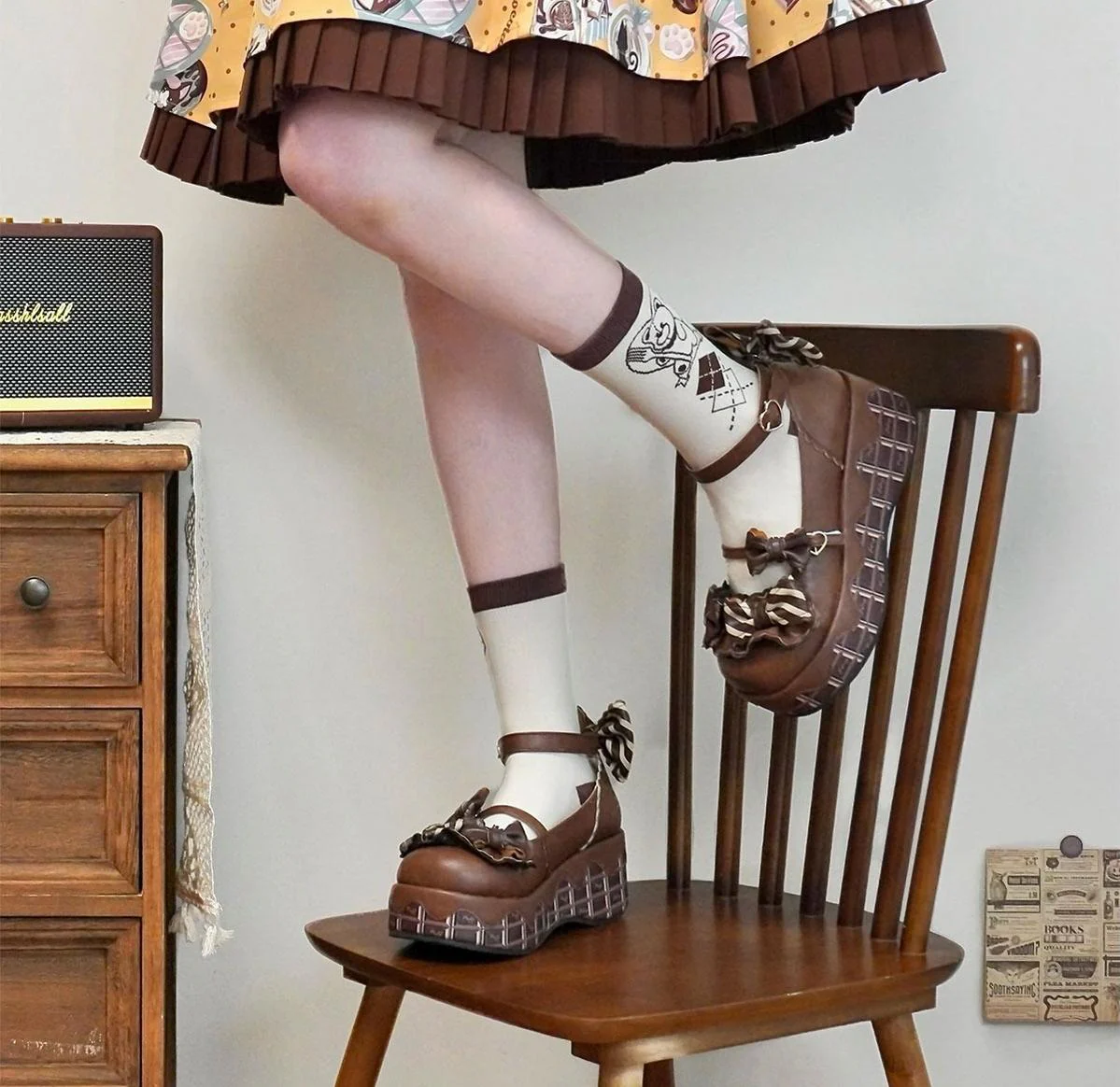 Chocolate Sponge Cake - Sweet Lolita Thick-Sole Shoes with Printed Platform - Image 5
