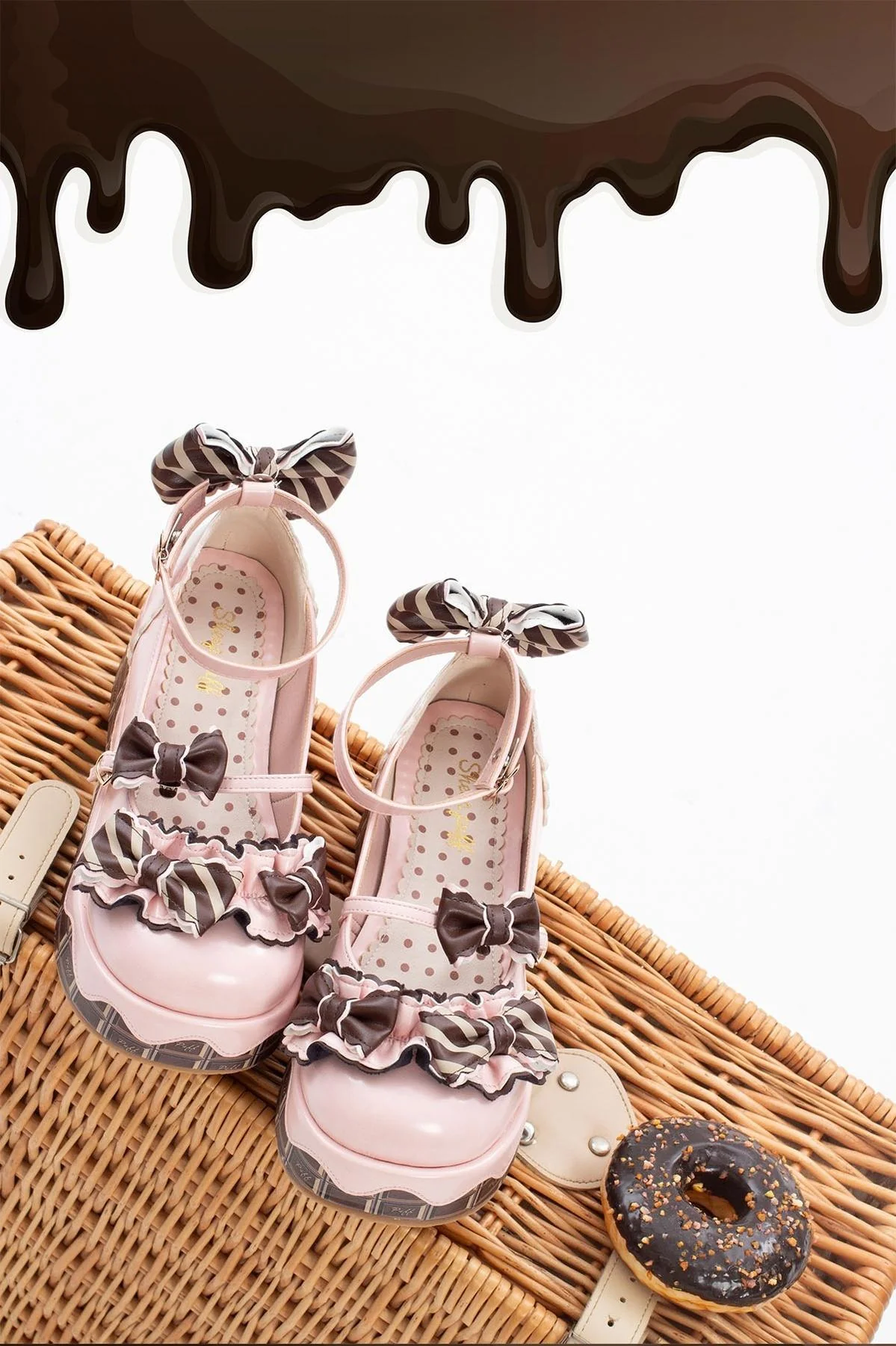 Chocolate Sponge Cake - Sweet Lolita Thick-Sole Shoes with Printed Platform - Image 6