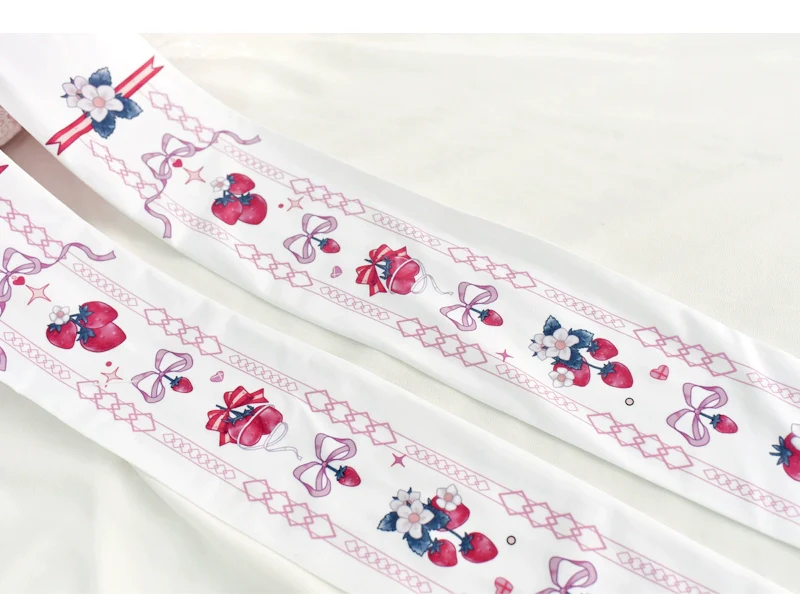 Wuxiaoliu - Sweet Lolita Tights Strawberry Bow Printing White Pantyhose - Image 6