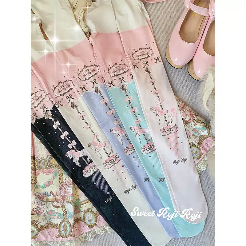 Roji Roji - Sweet Lolita Tights Velvet Printed Lolita Pantyhose - Image 2