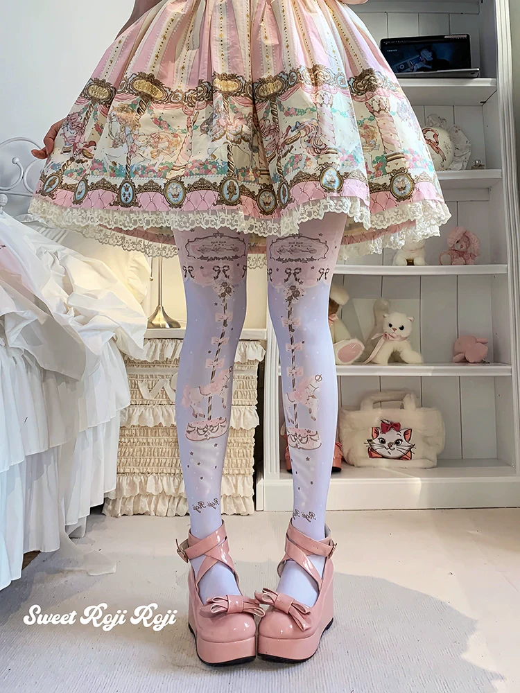 Roji Roji - Sweet Lolita Tights Velvet Printed Lolita Pantyhose - Image 4
