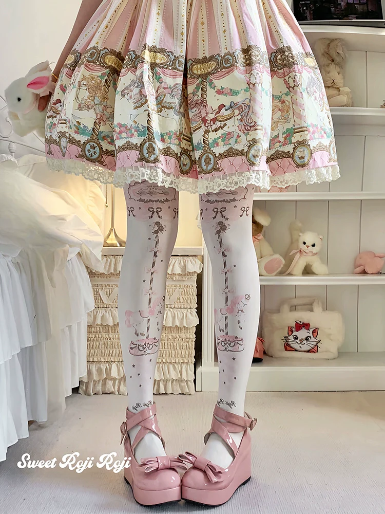 Roji Roji - Sweet Lolita Tights Velvet Printed Lolita Pantyhose - Image 6