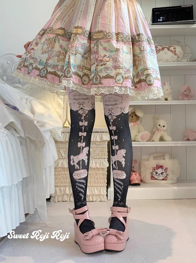 Roji Roji - Sweet Lolita Tights Velvet Printed Lolita Pantyhose - Image 7