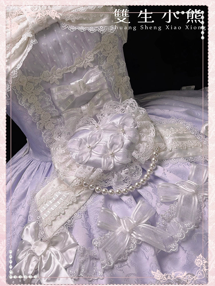 Shuang Sheng Xiao Xiong - Heart of Love - Sweet Lolita Wedding JSK, Bow Details - Image 106