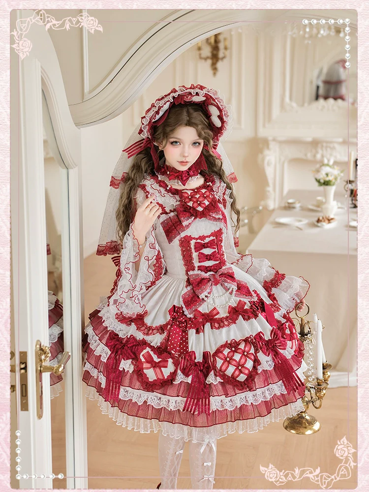 Shuang Sheng Xiao Xiong - Heart of Love - Sweet Lolita Wedding JSK, Bow Details - Image 11