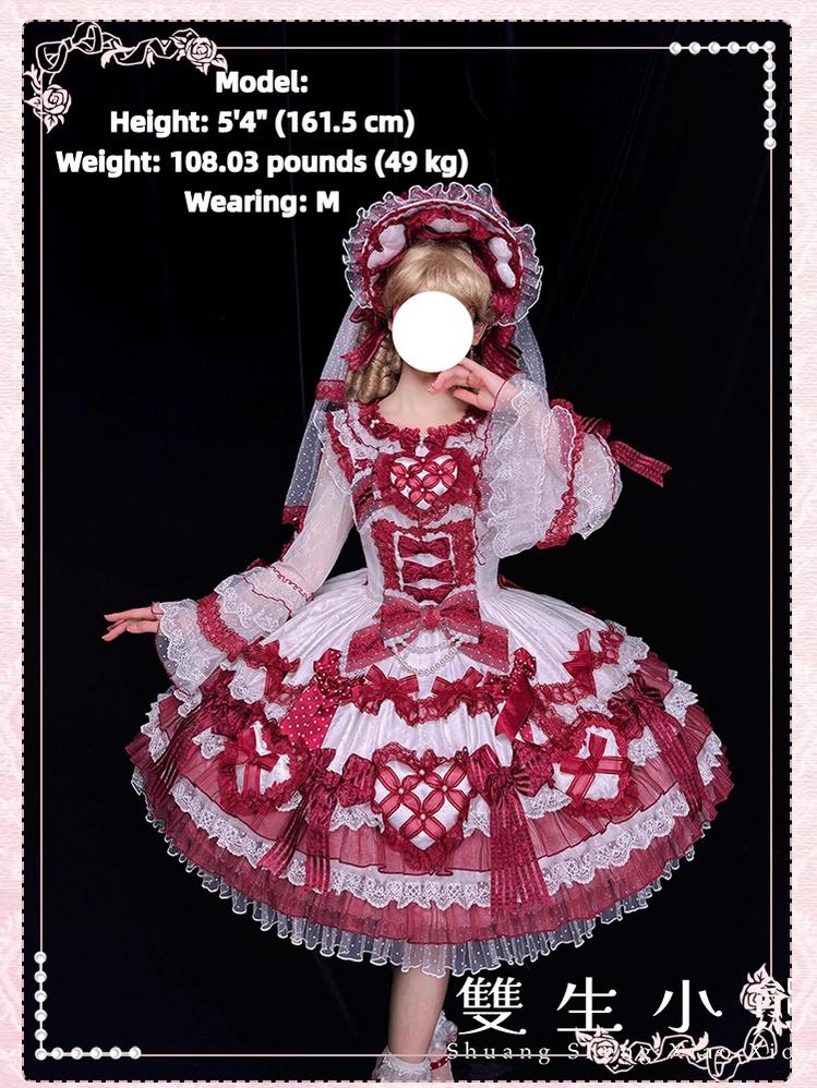 Shuang Sheng Xiao Xiong - Heart of Love - Sweet Lolita Wedding JSK, Bow Details - Image 12