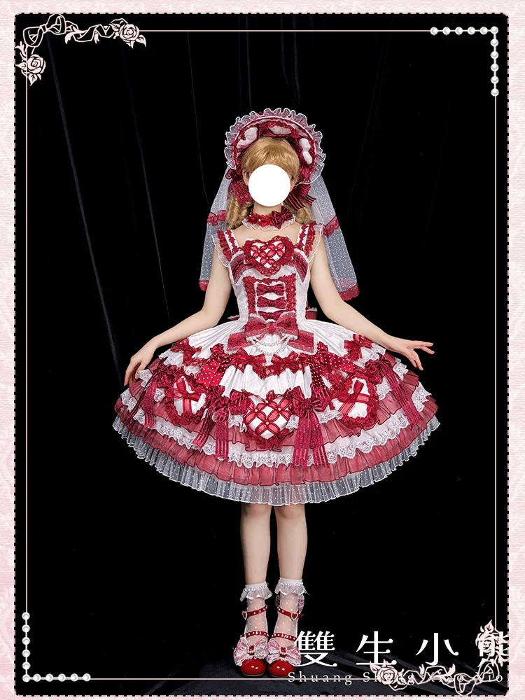 Shuang Sheng Xiao Xiong - Heart of Love - Sweet Lolita Wedding JSK, Bow Details - Image 13