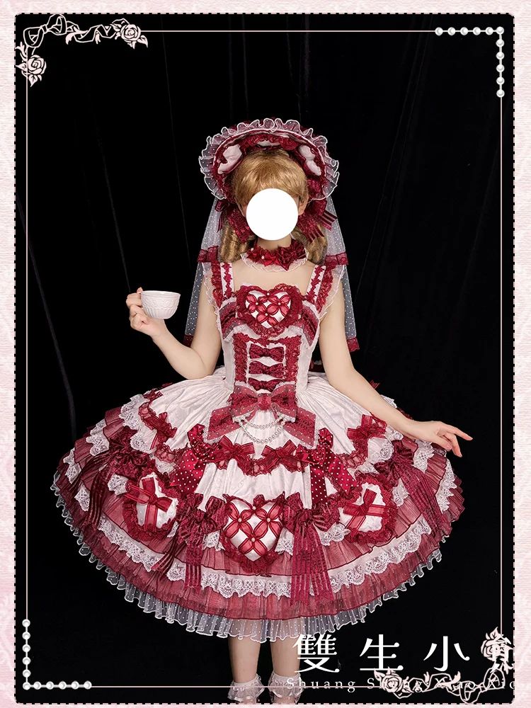 Shuang Sheng Xiao Xiong - Heart of Love - Sweet Lolita Wedding JSK, Bow Details - Image 14
