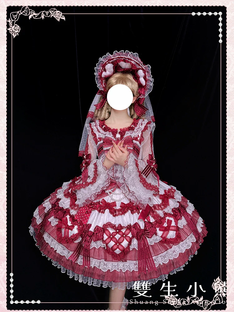 Shuang Sheng Xiao Xiong - Heart of Love - Sweet Lolita Wedding JSK, Bow Details - Image 16