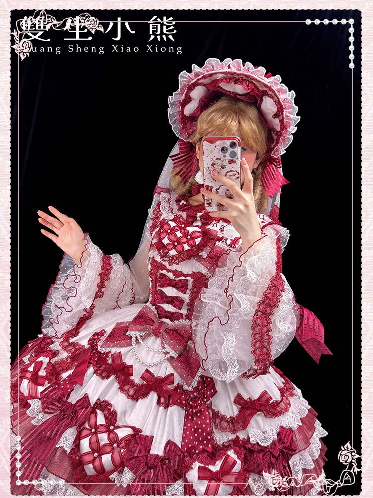 Shuang Sheng Xiao Xiong - Heart of Love - Sweet Lolita Wedding JSK, Bow Details - Image 17