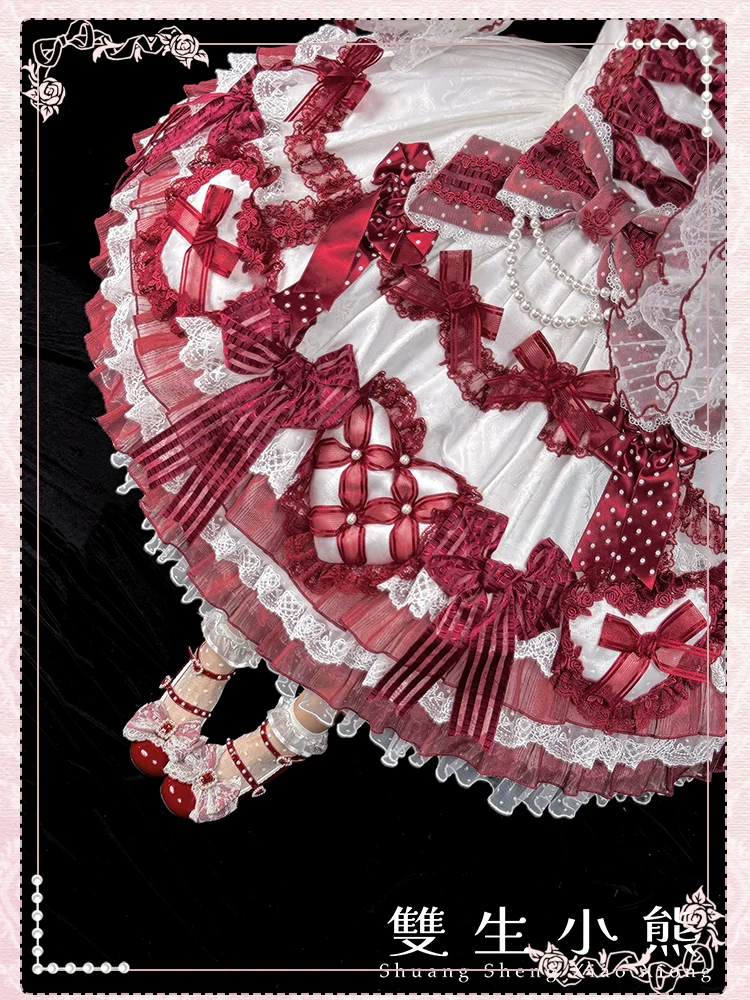 Shuang Sheng Xiao Xiong - Heart of Love - Sweet Lolita Wedding JSK, Bow Details - Image 18