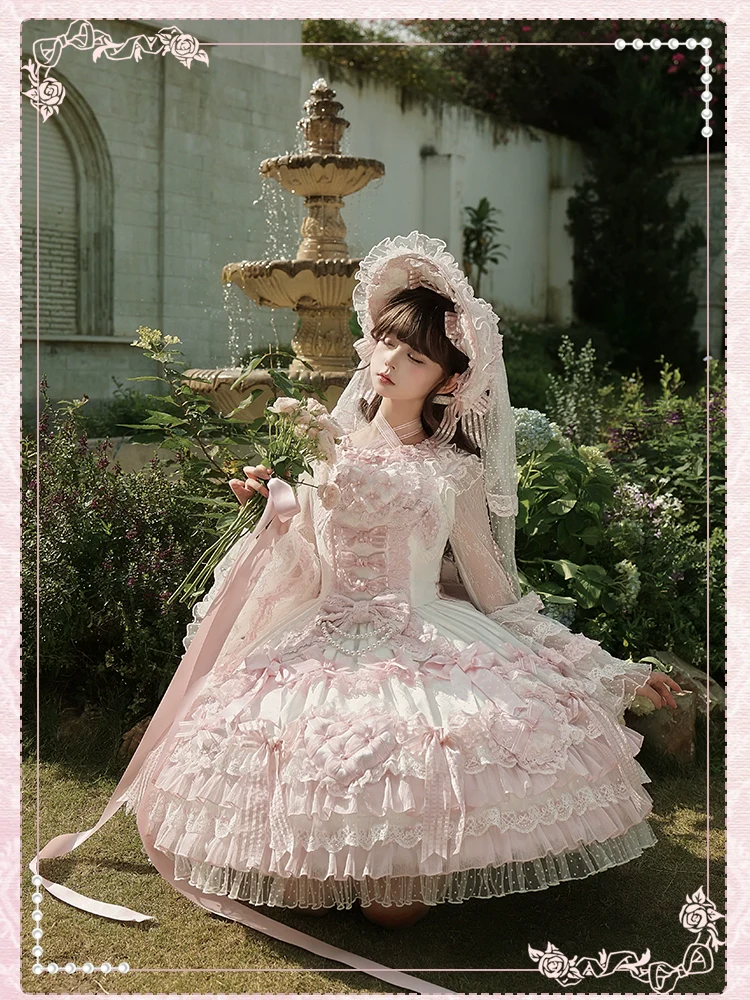 Shuang Sheng Xiao Xiong - Heart of Love - Sweet Lolita Wedding JSK, Bow Details - Image 31