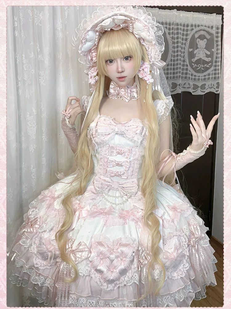 Shuang Sheng Xiao Xiong - Heart of Love - Sweet Lolita Wedding JSK, Bow Details - Image 36