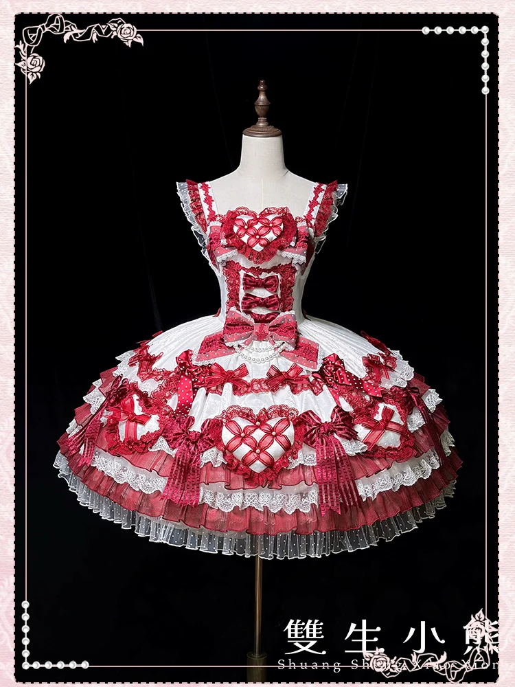 Shuang Sheng Xiao Xiong - Heart of Love - Sweet Lolita Wedding JSK, Bow Details - Image 50