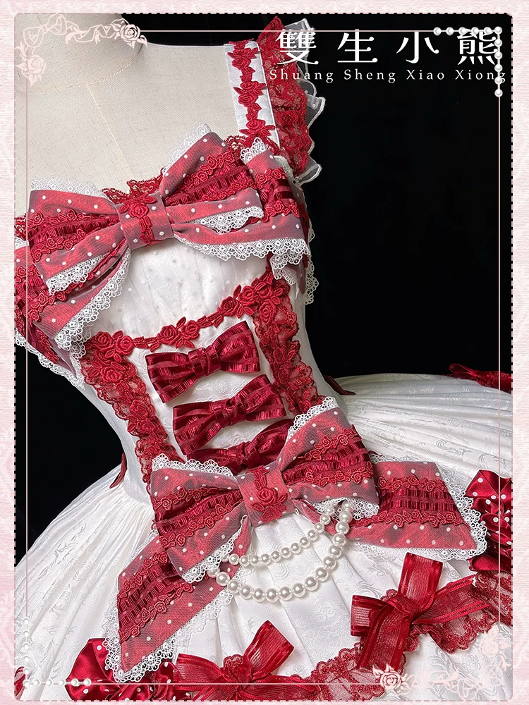 Shuang Sheng Xiao Xiong - Heart of Love - Sweet Lolita Wedding JSK, Bow Details - Image 51
