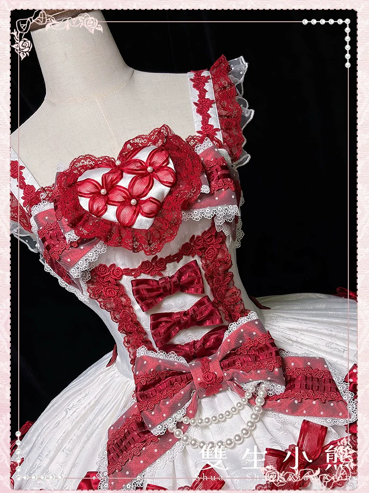 Shuang Sheng Xiao Xiong - Heart of Love - Sweet Lolita Wedding JSK, Bow Details - Image 52