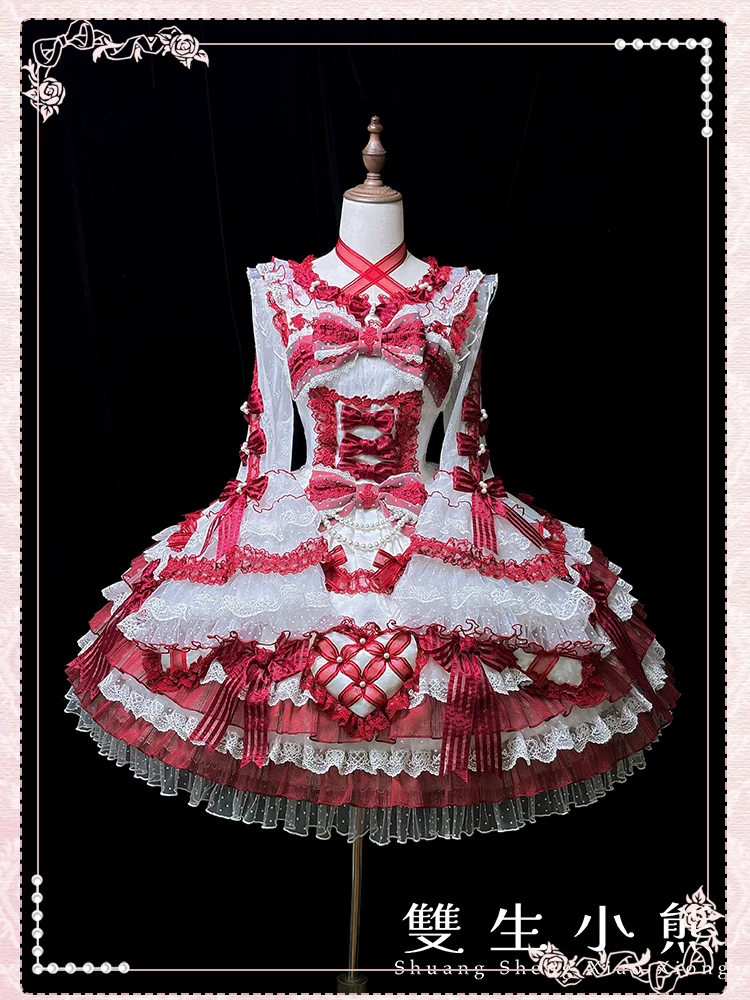Shuang Sheng Xiao Xiong - Heart of Love - Sweet Lolita Wedding JSK, Bow Details - Image 53