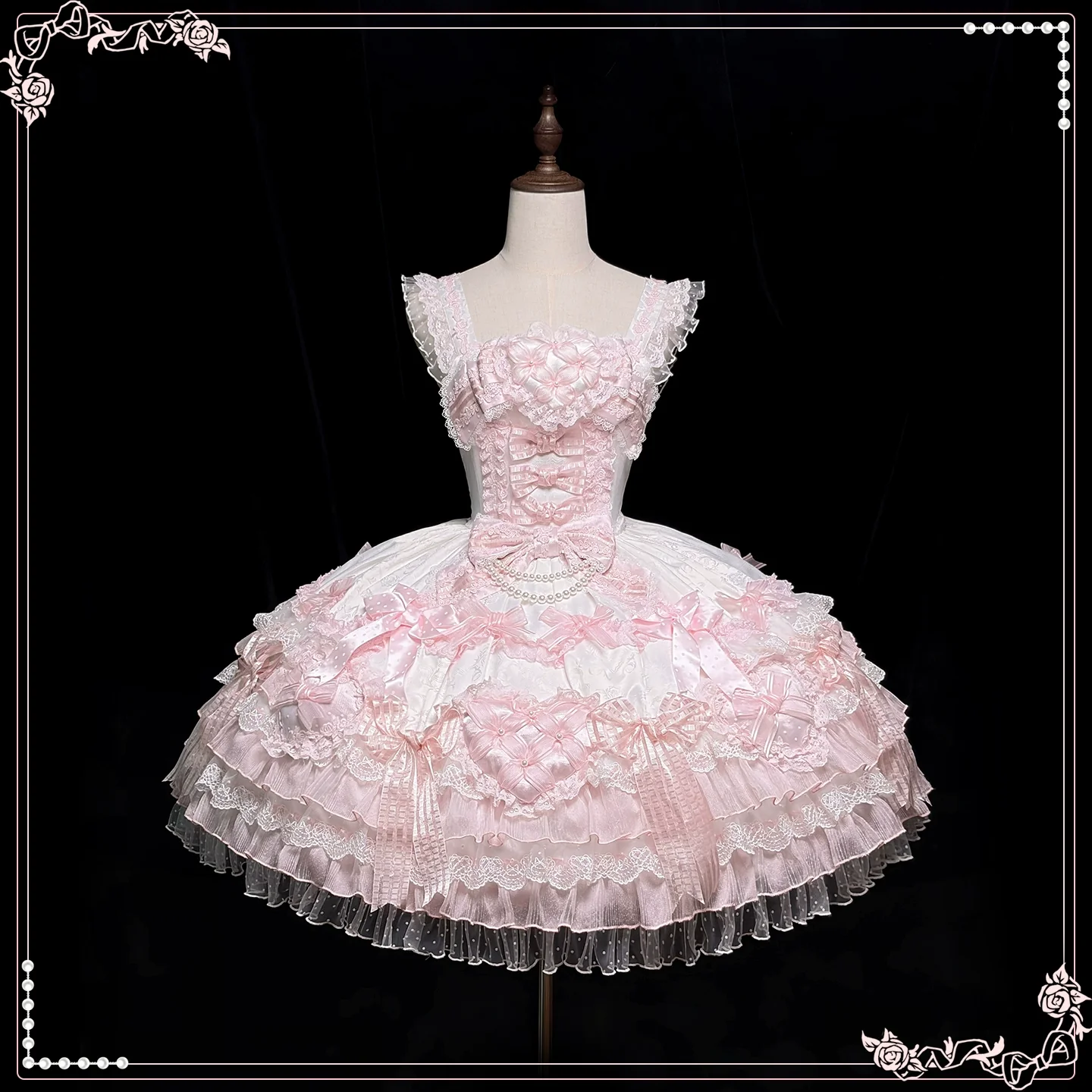 Shuang Sheng Xiao Xiong - Heart of Love - Sweet Lolita Wedding JSK, Bow Details - Image 55
