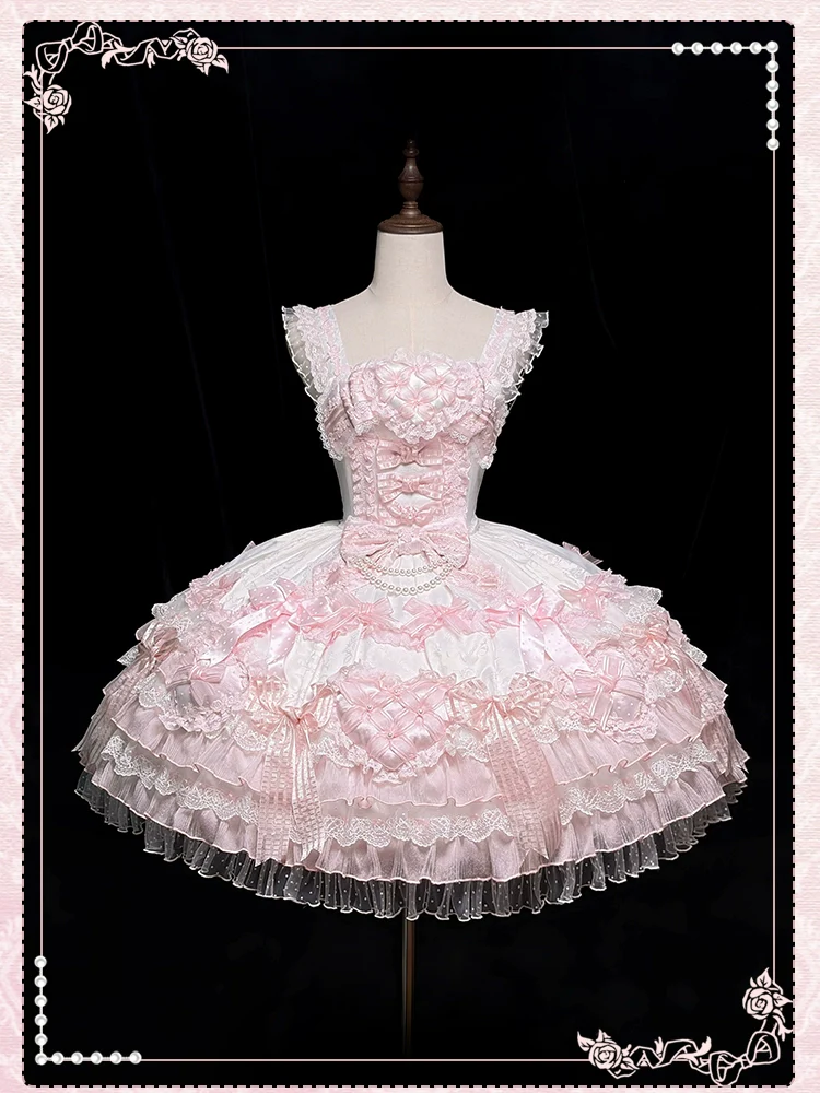 Shuang Sheng Xiao Xiong - Heart of Love - Sweet Lolita Wedding JSK, Bow Details - Image 56