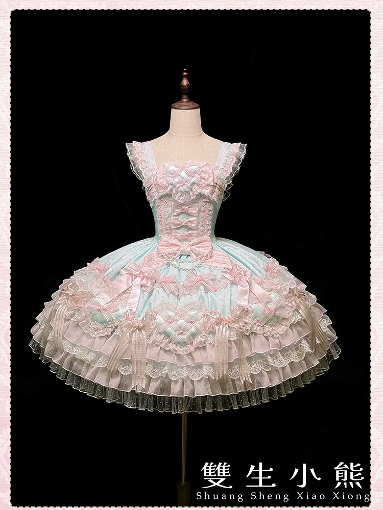 Shuang Sheng Xiao Xiong - Heart of Love - Sweet Lolita Wedding JSK, Bow Details - Image 69