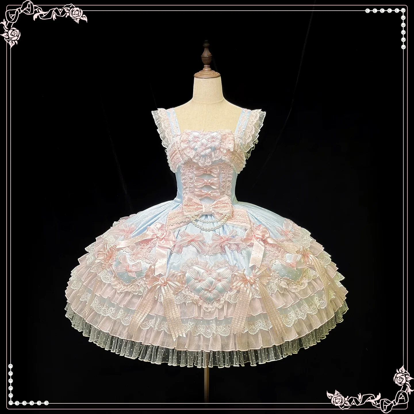 Shuang Sheng Xiao Xiong - Heart of Love - Sweet Lolita Wedding JSK, Bow Details - Image 75