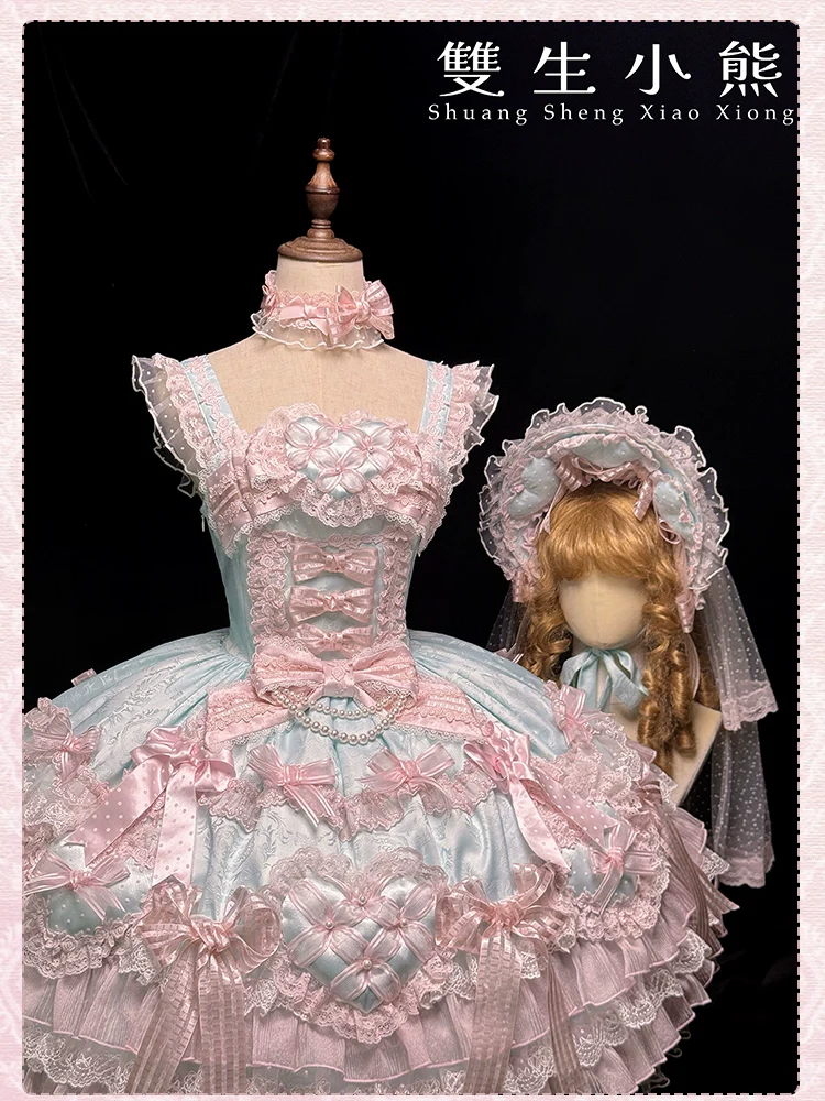 Shuang Sheng Xiao Xiong - Heart of Love - Sweet Lolita Wedding JSK, Bow Details - Image 81
