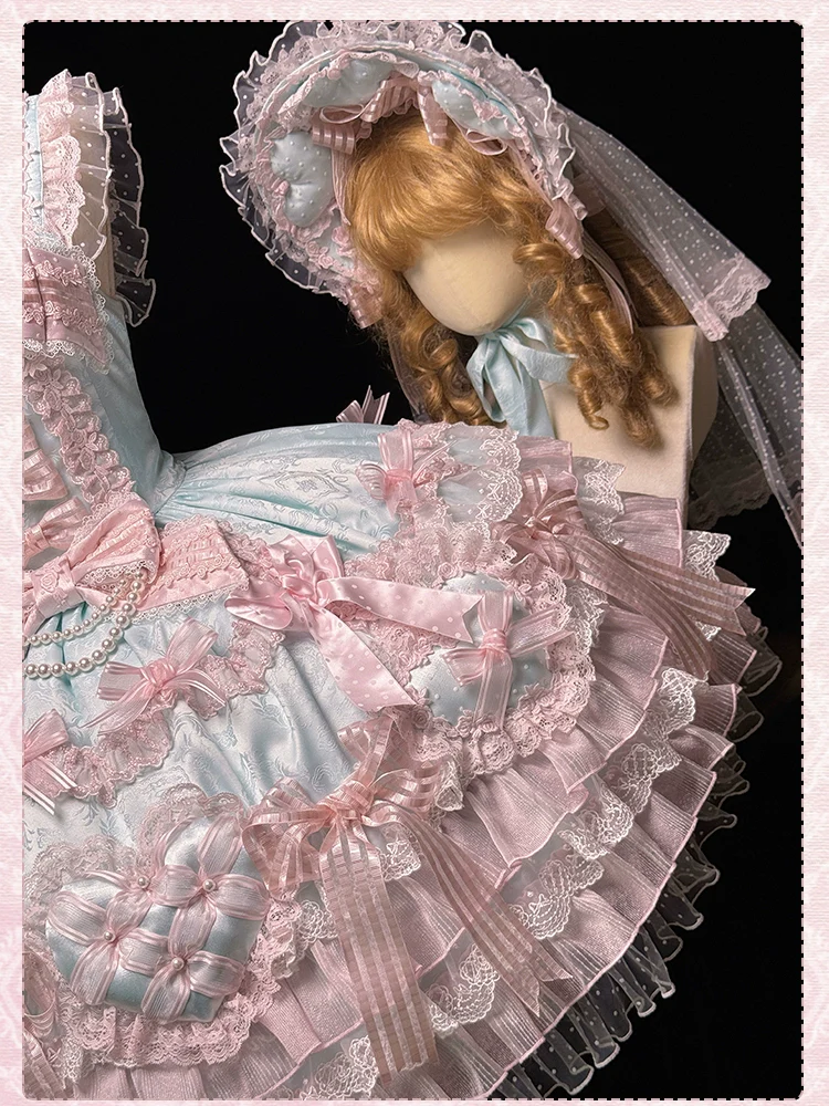 Shuang Sheng Xiao Xiong - Heart of Love - Sweet Lolita Wedding JSK, Bow Details - Image 82