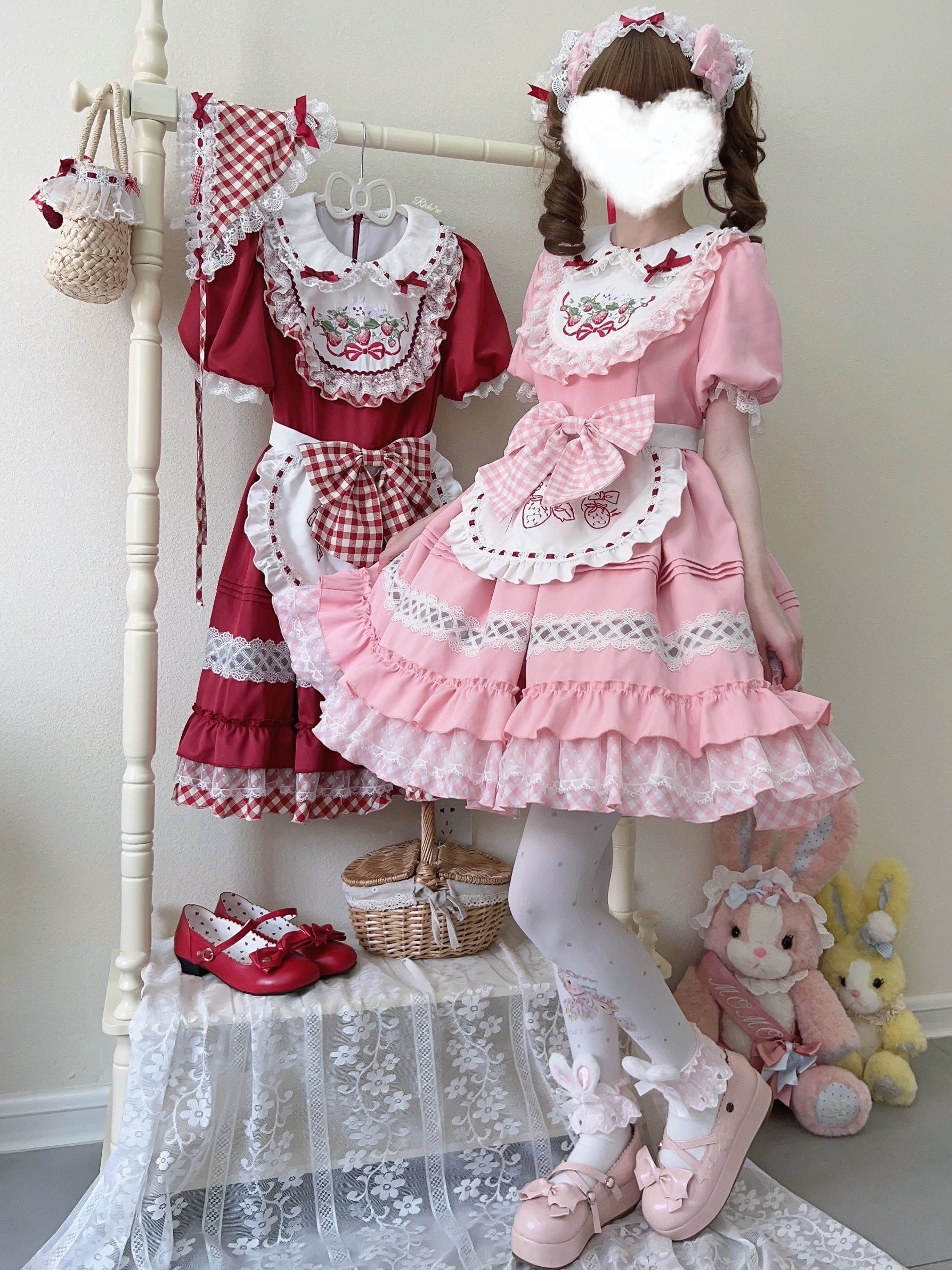 Strawberry Tea - Sweet Red Lolita OP Dress Short Sleeve Apron Dress - Image 12