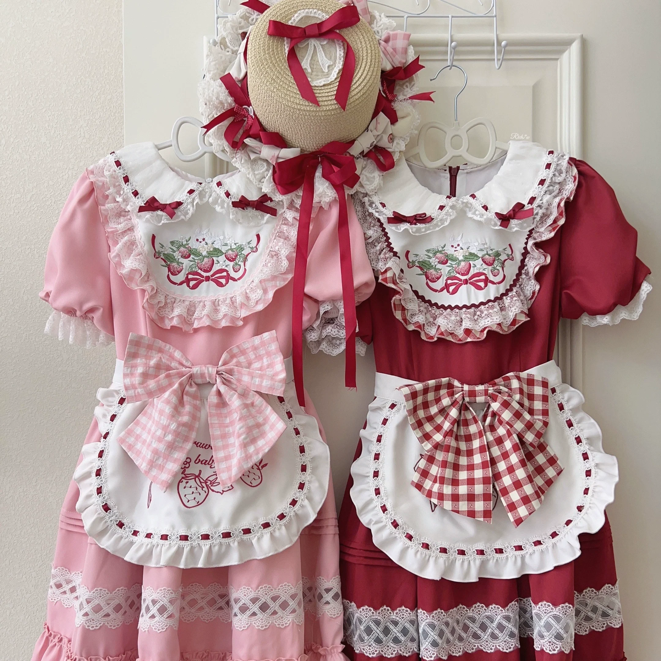 Strawberry Tea - Sweet Red Lolita OP Dress Short Sleeve Apron Dress - Image 14