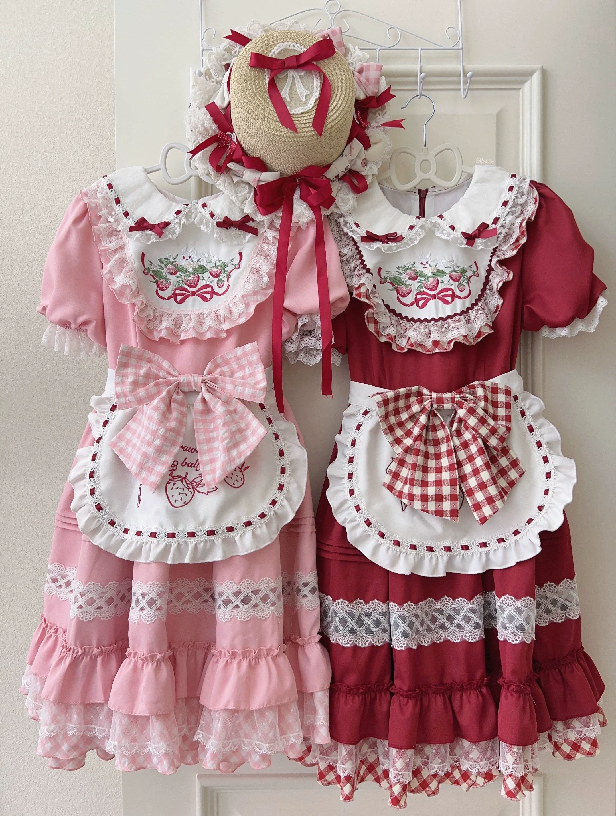 Strawberry Tea - Sweet Red Lolita OP Dress Short Sleeve Apron Dress - Image 15