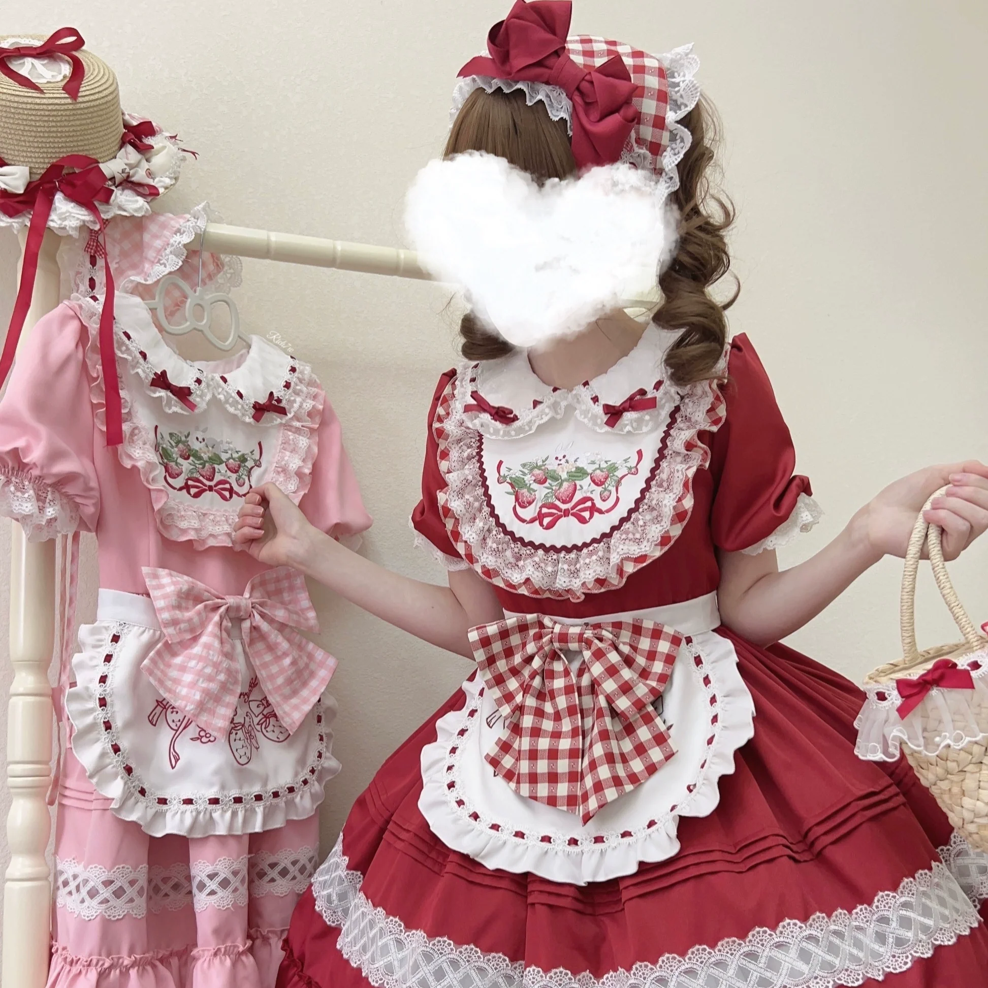 Strawberry Tea - Sweet Red Lolita OP Dress Short Sleeve Apron Dress - Image 6