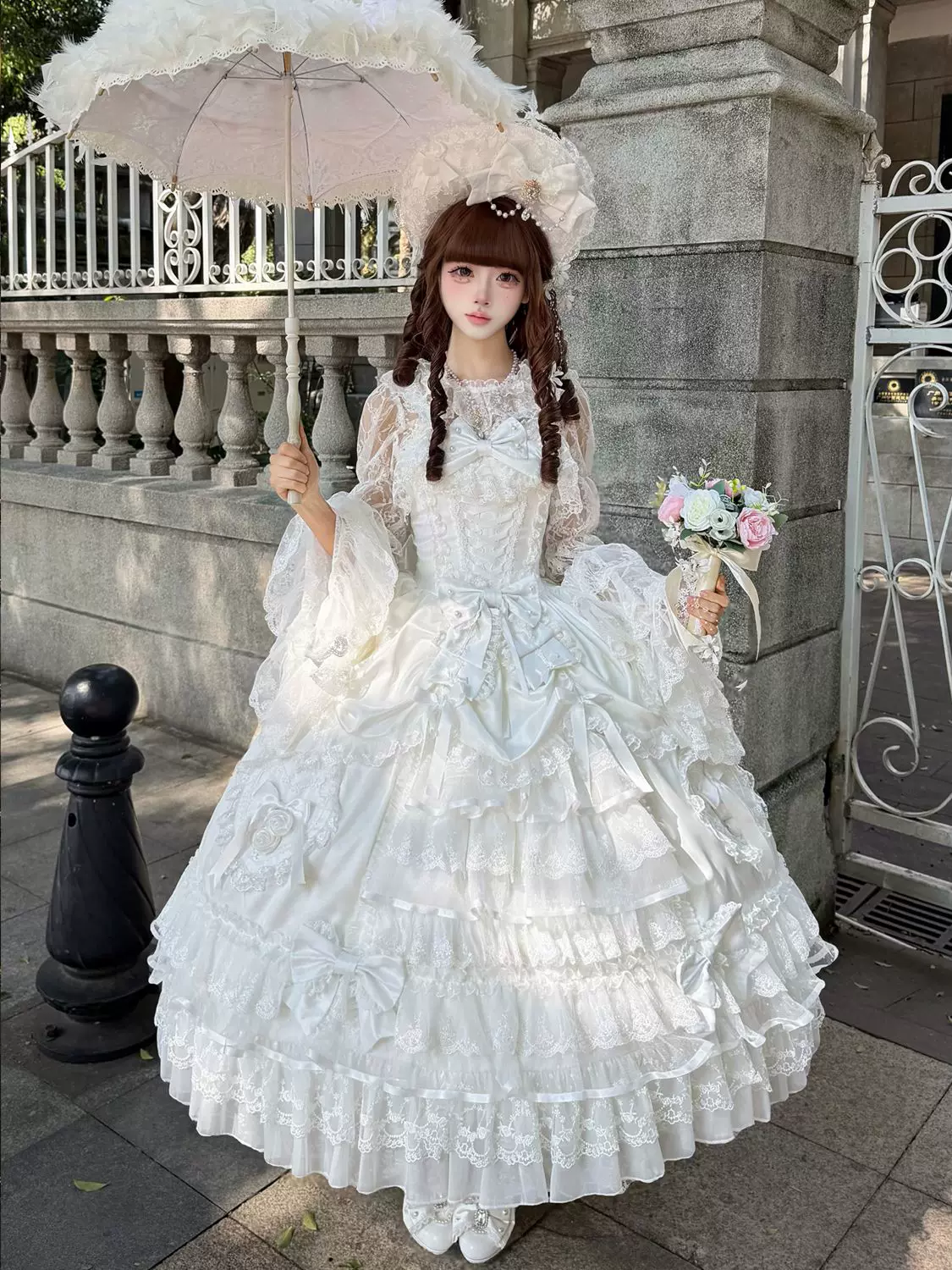 Drapery Poem - Sweet Wedding Lolita JSK Dress, Long Tiered Skirt - Image 10