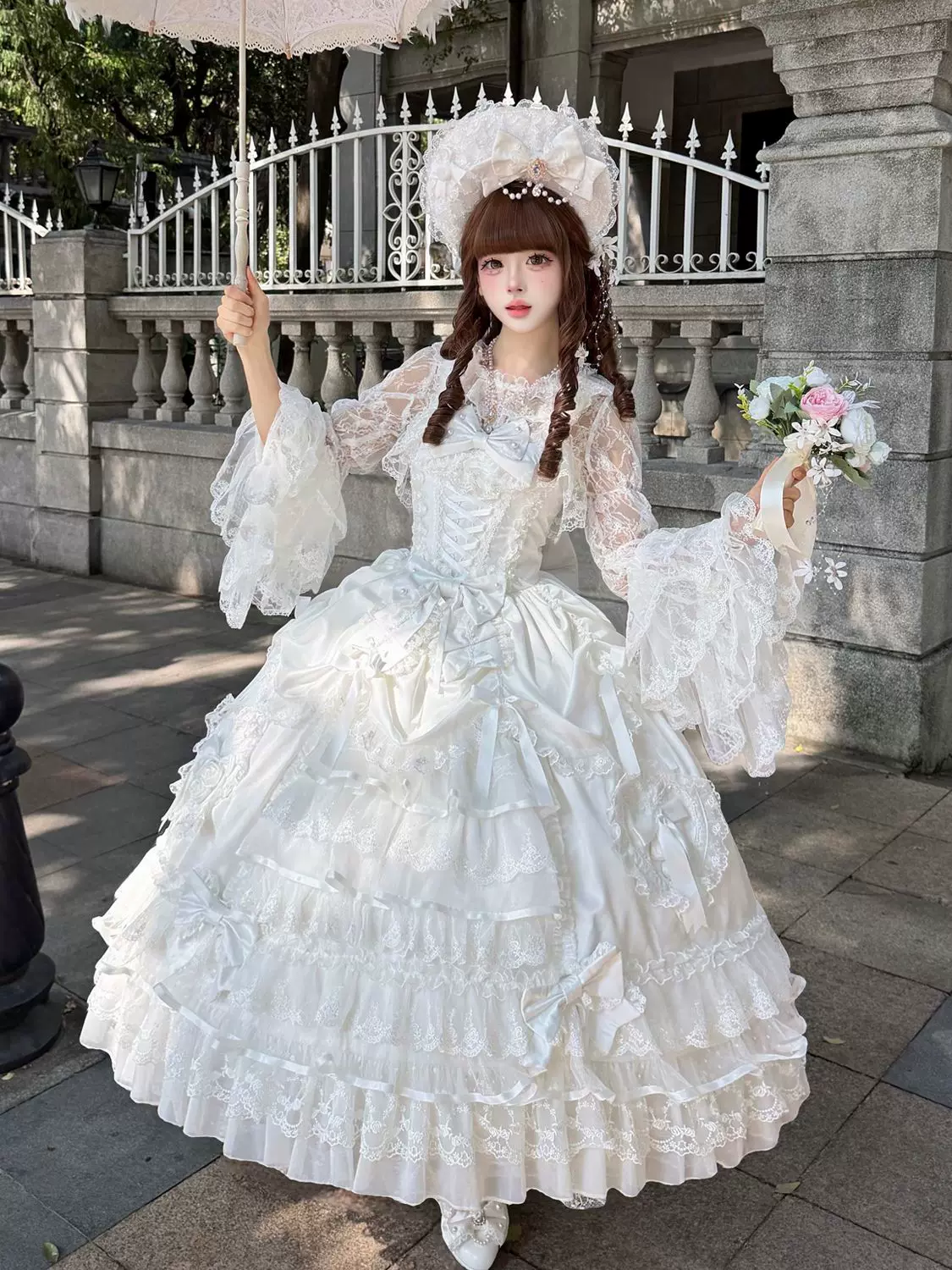 Drapery Poem - Sweet Wedding Lolita JSK Dress, Long Tiered Skirt - Image 11