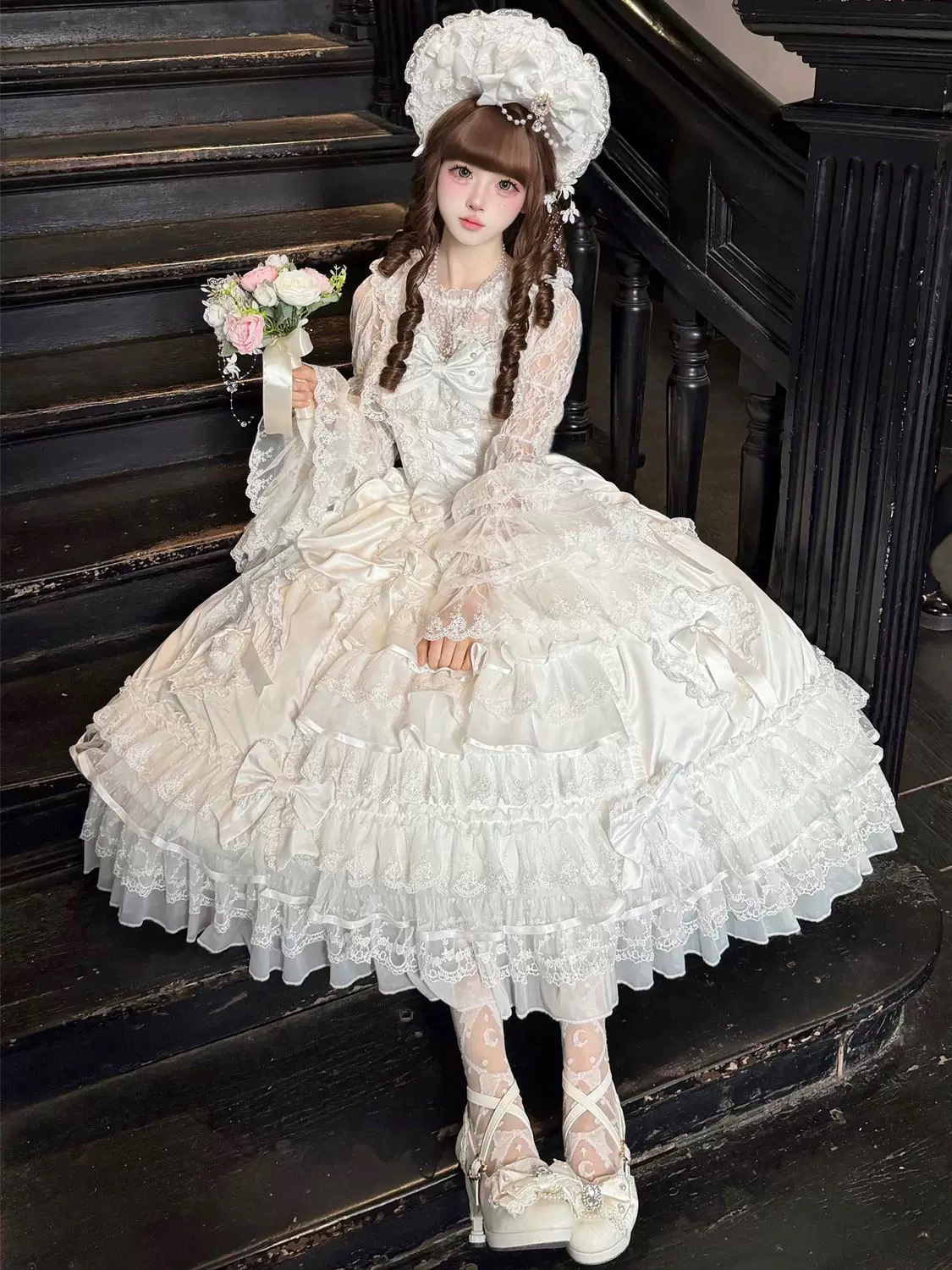 Drapery Poem - Sweet Wedding Lolita JSK Dress, Long Tiered Skirt - Image 12