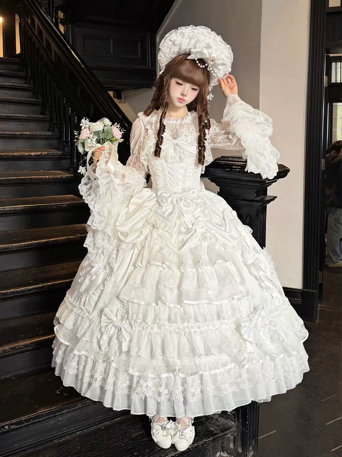 Drapery Poem - Sweet Wedding Lolita JSK Dress, Long Tiered Skirt - Image 9