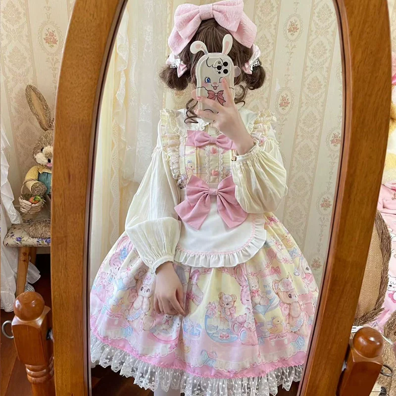 Hanguliang - Sweet Bunny Bear - Sweet Lolita Jumper Dress Cute JSK - Image 3