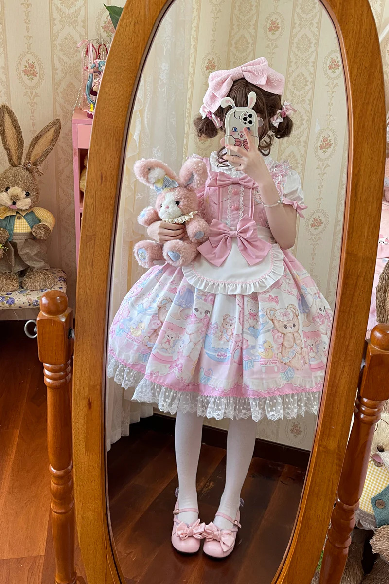 Hanguliang - Sweet Bunny Bear - Sweet Lolita Jumper Dress Cute JSK - Image 4