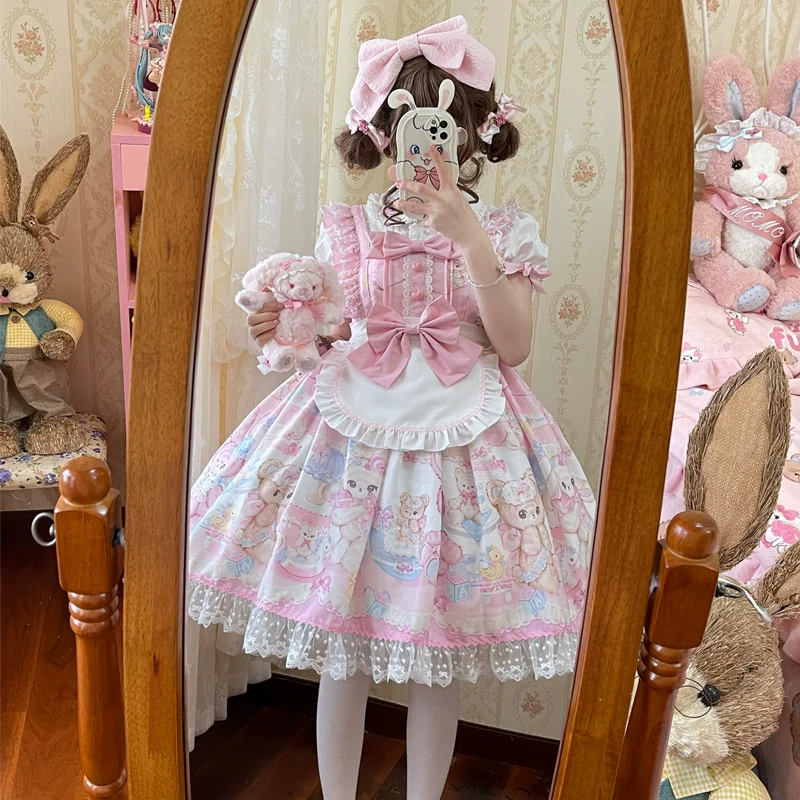 Hanguliang - Sweet Bunny Bear - Sweet Lolita Jumper Dress Cute JSK - Image 6