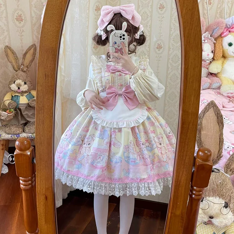 Hanguliang - Sweet Bunny Bear - Sweet Lolita Jumper Dress Cute JSK - Image 8