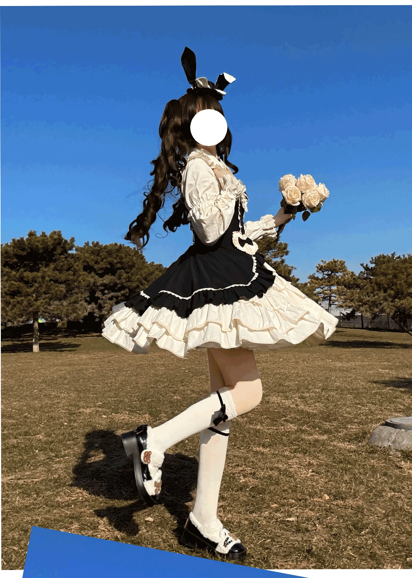 Cream Bud - Tiered Hem Old School Lolita JSK, Side Opening - Image 11