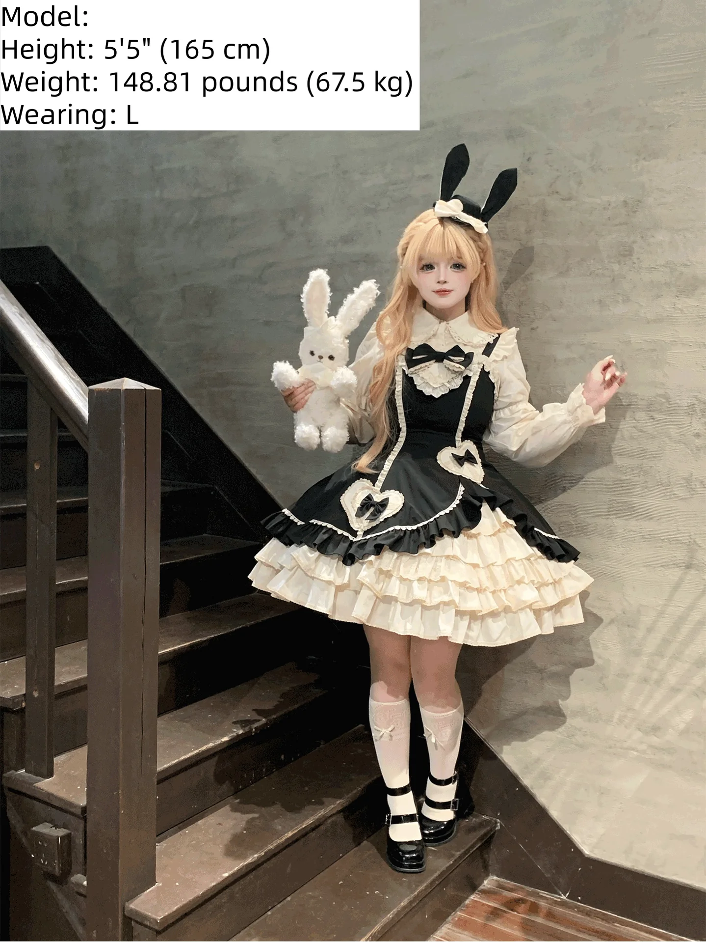 Cream Bud - Tiered Hem Old School Lolita JSK, Side Opening - Image 12