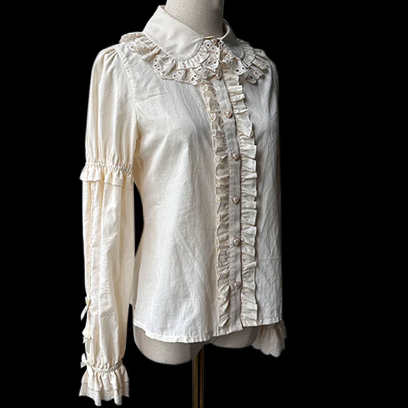 Cream Bud - Tiered Hem Old School Lolita JSK, Side Opening - Image 21