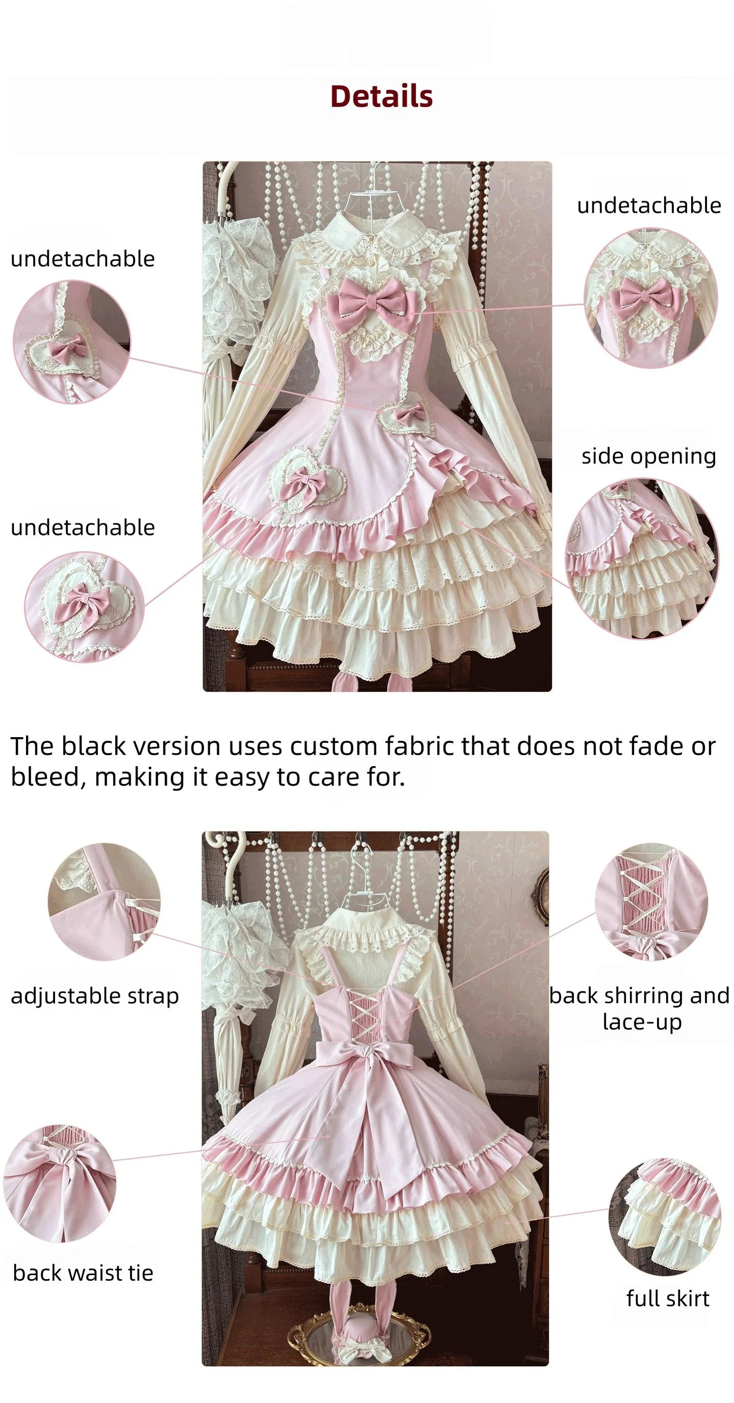 Cream Bud - Tiered Hem Old School Lolita JSK, Side Opening - Image 7