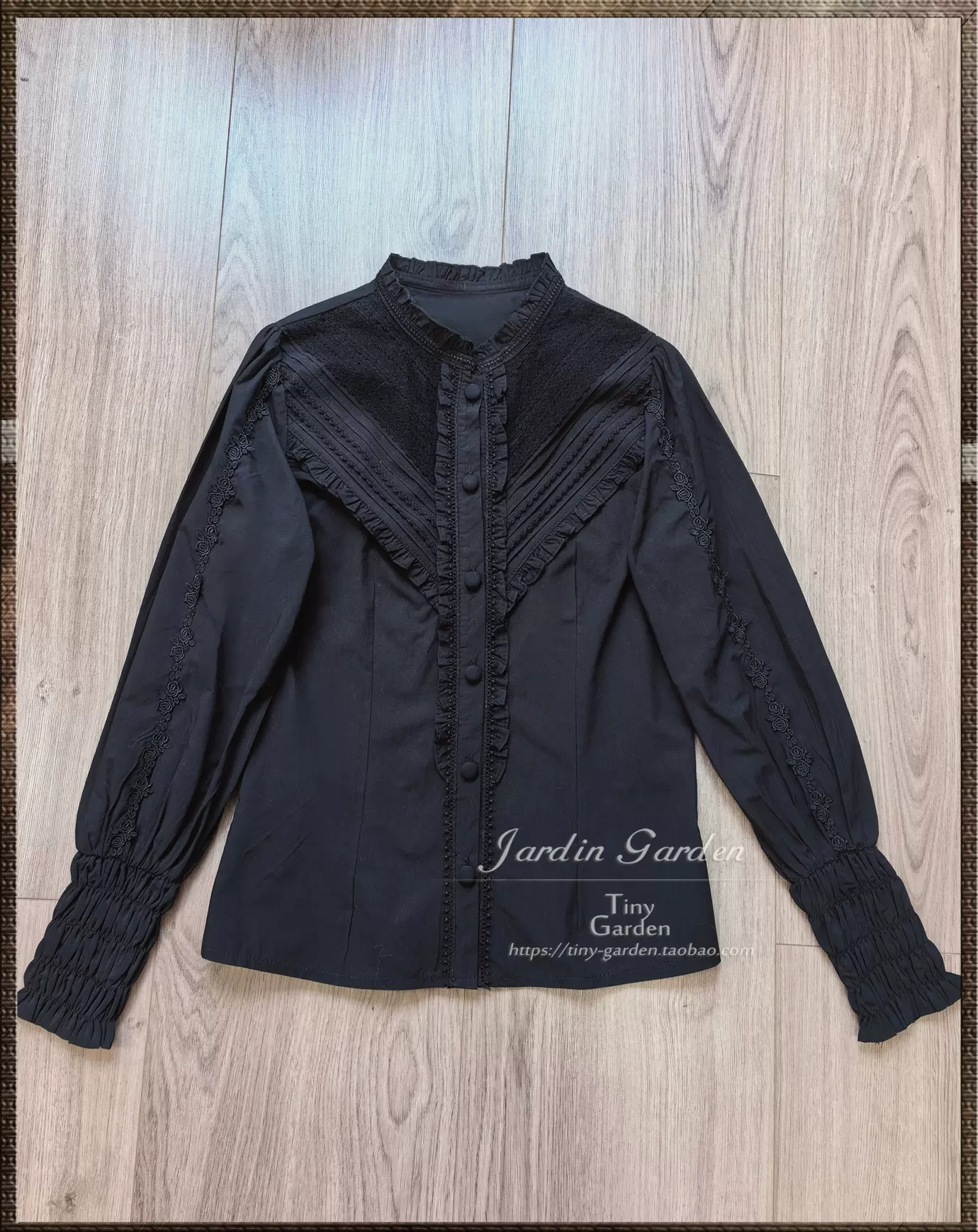 Black Forest Garden - Classic Lolita Blouse Mutton Leg Sleeves Stand Collar Shirt - Image 8