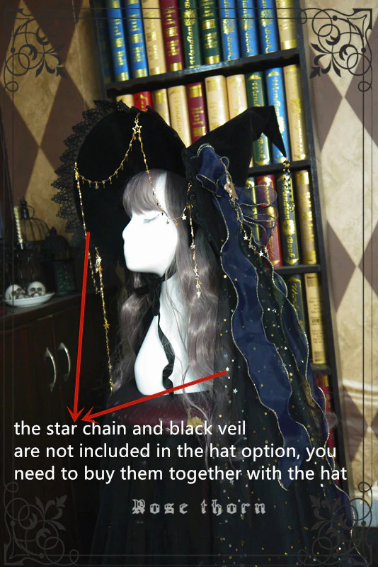 Rose Thorn - Twinkle Veil Lolita Halloween Witch Hat - Image 4